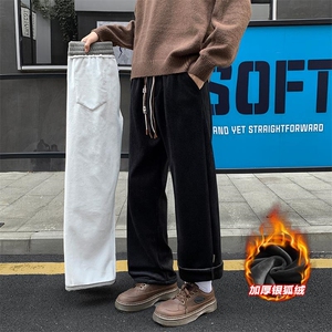新款港风丝绒雕花直筒裤宽松大码男潮牌拖地裤K1131J加绒-P60控88图片