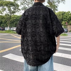 夏季新款宽松美式复古新中式肌理感毛边金属扣短袖衬衫~CS177-p55，男装衬衫，星座601-2