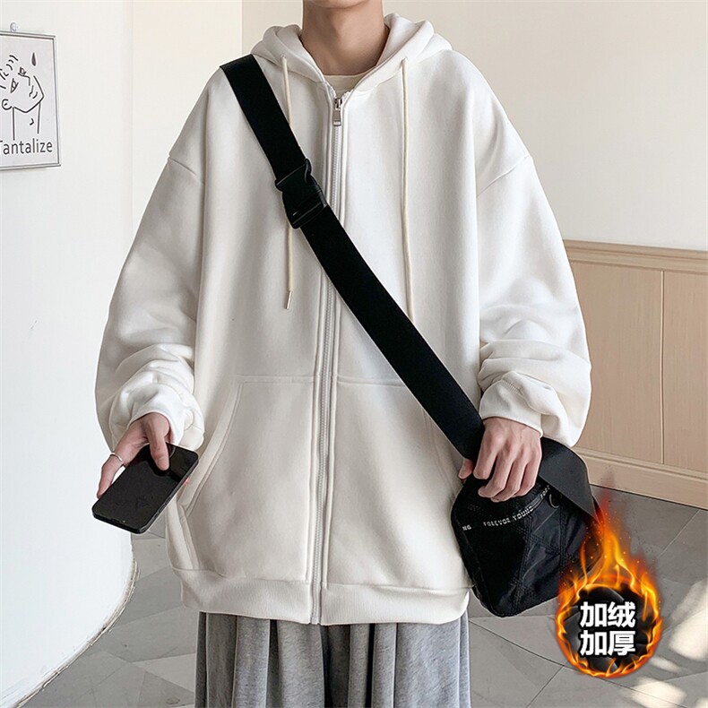 开衫连帽卫衣加绒男韩版潮流2025秋冬宽松外套23XW99501J-特批40,女装短外套,电商A042