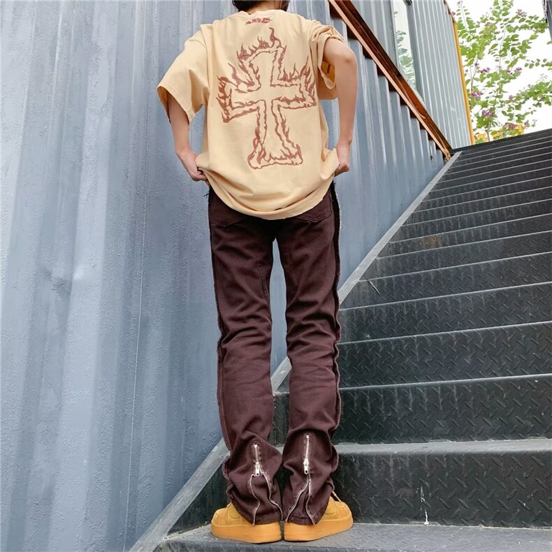 浅色慵懒秋季直筒裤水洗拉链牛仔裤B40P50,男装牛仔裤,星座1116-2
