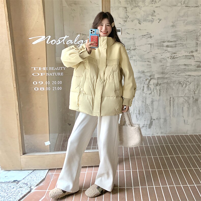 新款现货主推毛呢拼接中长款立领羽绒服9955-P285-K408,女装羽绒服,2C129