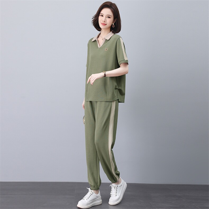 夏装搭配一整套运动短袖套装女2025新款年轻妈妈装时尚穿搭两件套,女装套装/套裙,忆绮罗