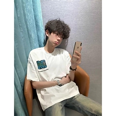 万针全刺绣工艺抖音得物高品质260克重磅纯棉双纱美式高街短袖T恤，男装T恤，电商A486