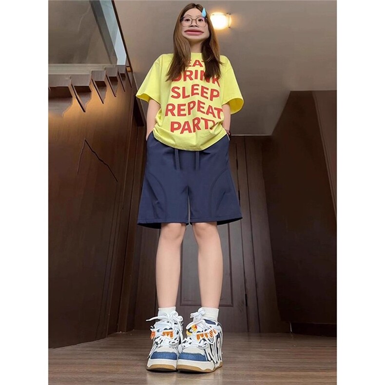 腊肠狗刺绣短裤男夏季薄款美式潮牌速干运动裤宽松直筒沙滩五分裤，男装牛仔裤，星座506A