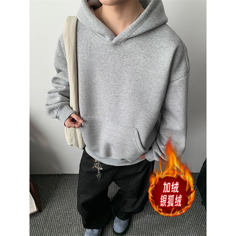 加绒银狐绒无帽绳连帽卫衣重磅450克boxy潮棉外套男潮AH932JR-P42，女装短外套，星座610B-1