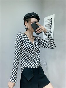 棋盘格V领打底,其它,帝瀛 DY