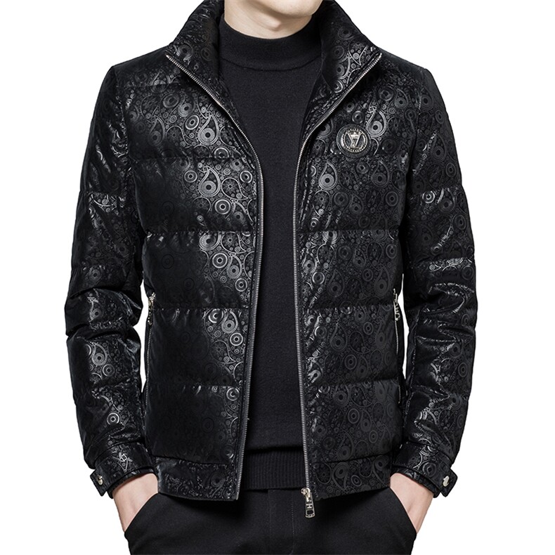新款男士立领休闲羽绒服冬季加厚保暖白鸭绒外套中年宽松休闲上衣,男装羽绒服,电商B212（原钱塘6029）