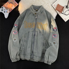 JK8899-P65美式机车风牛仔外套男水洗做旧潮牌炸街刺绣，男装工装外套，电商B323A