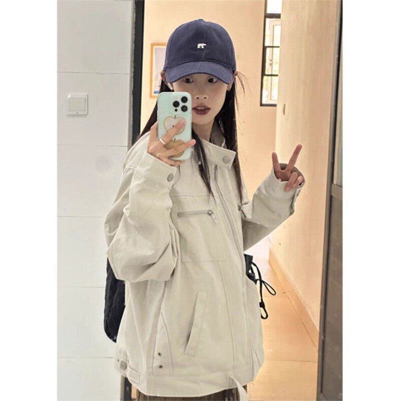 美式复古工装外套女春秋新款韩系百搭宽松情侣夹克上衣L8968-P75,男装夹克,星座1008