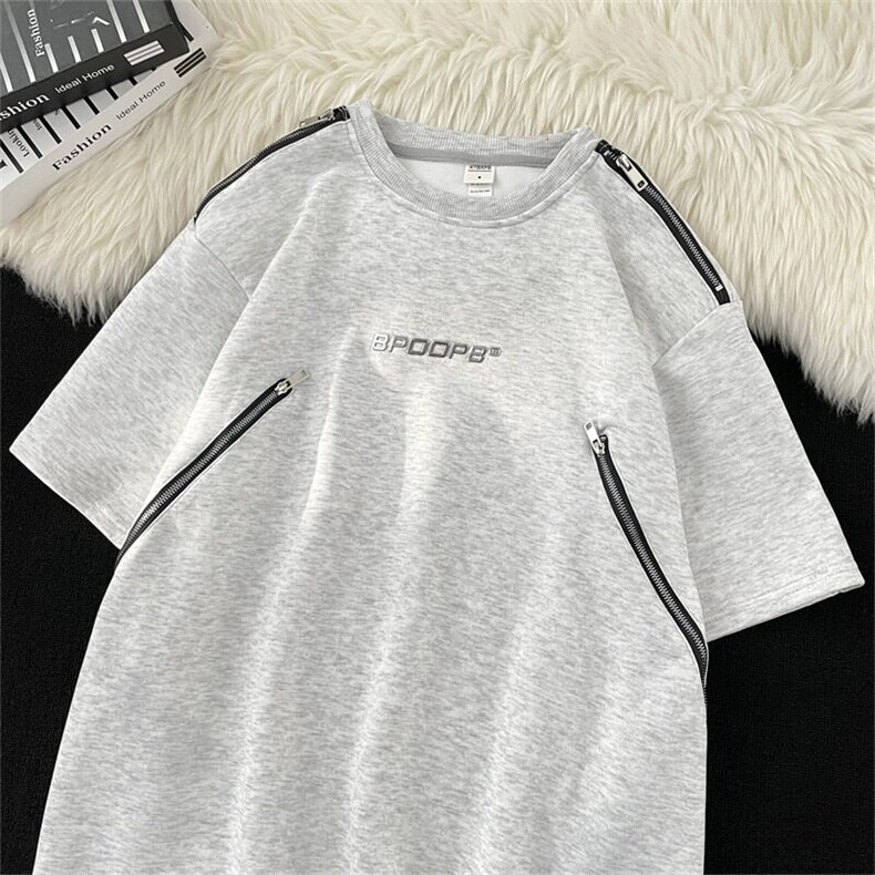 现货美式高街cleanfit垫肩t恤男夏季拉链设计感短袖LT0100-p45,男装T恤,星座1008