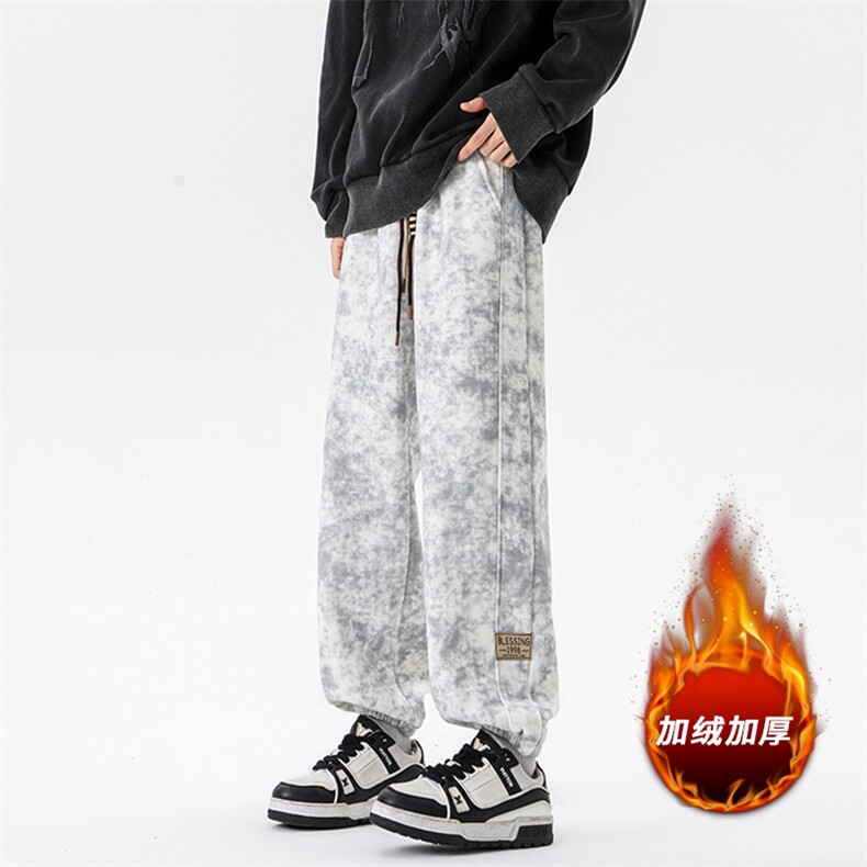 8XL-M痞帅脏脏束脚休闲卫裤男秋冬加绒加厚大码裤子KZ022特价P40,男装休闲裤,电商B312