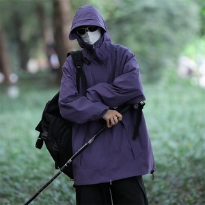 户外连帽冲锋衣外套男2023秋季新款黑武士宽松登山服夹克 JK7004图片