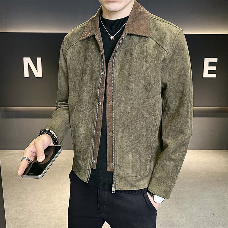 店主风男夹克休闲上衣2025秋款假两件翻领外套男B317/86512/P145,男装夹克,电商B317