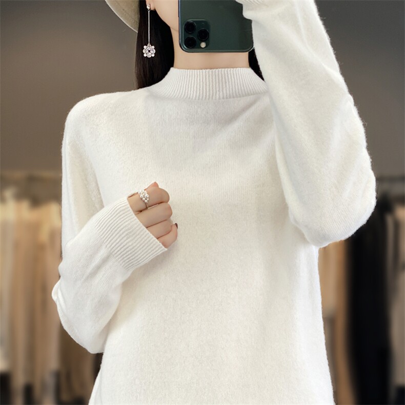 时尚百搭纯色半高领长袖毛衣女秋季新款修身显瘦针织衫,针织衫/毛衣,斯美雅安迪绒