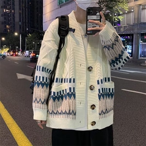 美式毛衣男复古ins高街潮牌日系休闲高级感线衣开衫外套MZ170-P50图片