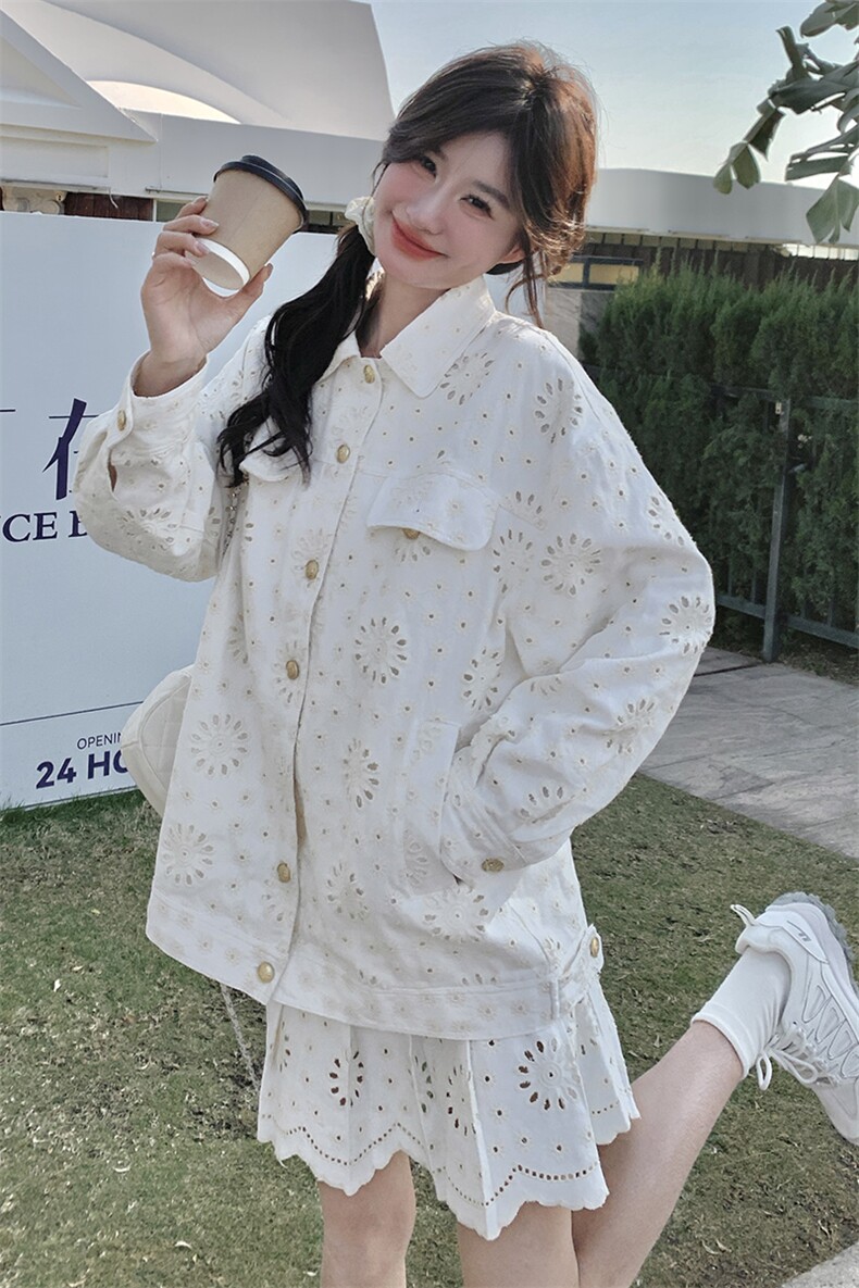 法式镂空外套花边短裙套装女2025春秋季新款设计感减龄ootd两件套,女装套装/套裙,2C201
