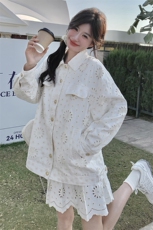 法式镂空外套花边短裙套装女2025春秋季新款设计感减龄ootd两件套，女装套装/套裙，2C201