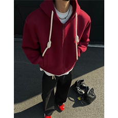 重磅500克手工编绳纯色连帽开衫卫衣cleanfin外套男H1053特P80，男装卫衣，电商A341