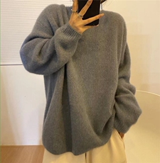圆领毛衣女宽松慵懒风秋冬百搭韩版针织打底衫上衣，女装羊毛衫，思途羊绒