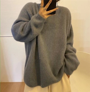 圆领毛衣女宽松慵懒风秋冬百搭韩版针织打底衫上衣图片