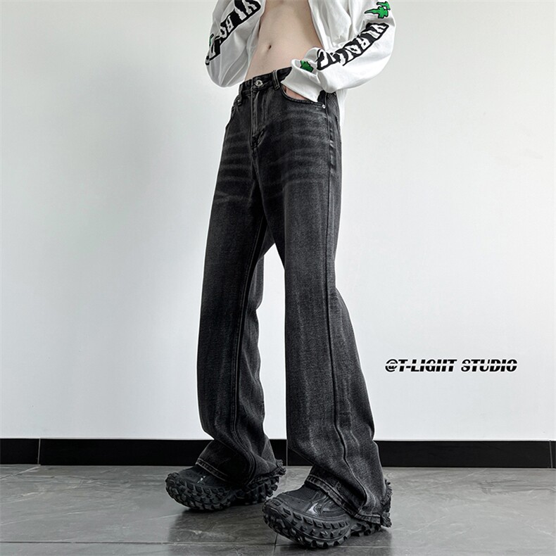 B221美式ins高街暗黑重工艺宽松微喇牛仔裤LK23128-P60控78,男装牛仔裤,电商B221