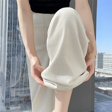 现货2025年仿亚麻窄版阔腿裤女新款高腰大码垂感休闲裤直筒拖地裤，女装休闲裤，云美莎专业女裤-全店现货