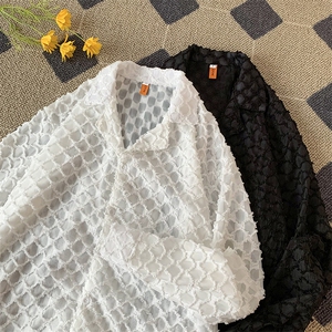 夏款男长袖衬衫镂空提花禁欲轻熟宽松流苏衬衣CS307 P45图片