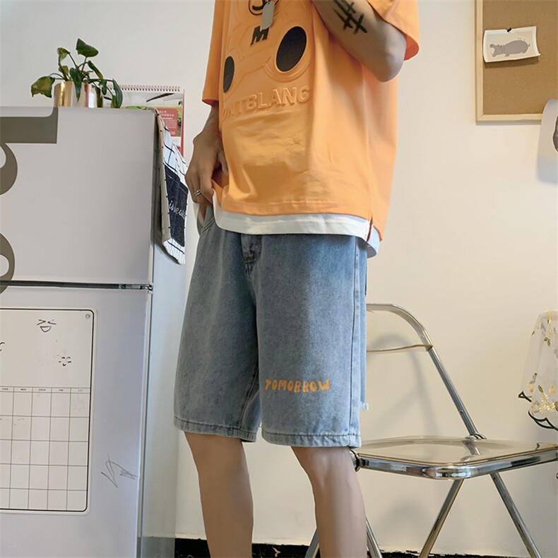 2023夏季ins复古印花破洞牛仔短裤男宽松直筒高街5分裤K977-P32,男装牛仔裤,星座512-2