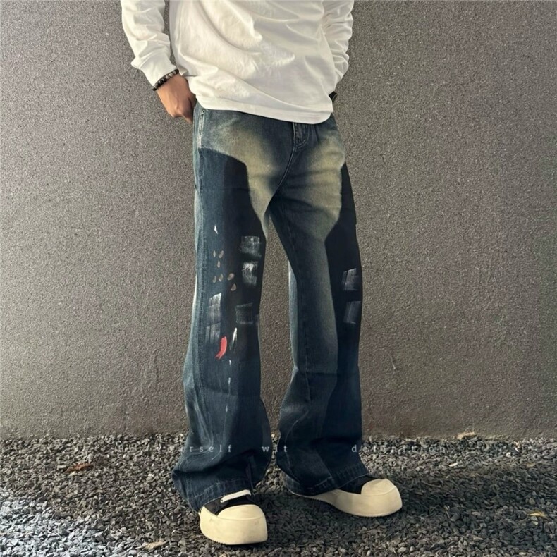 1506-1/CY651/P57美式复古水洗做旧脏染涂鸦牛仔裤男女潮牌宽松,男装牛仔裤,星座1506-1