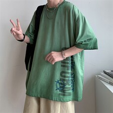 新款短袖港风模特潮牌纯手感落肩宽松胖子T恤TC3120-P33控48，男装T恤，星座717
