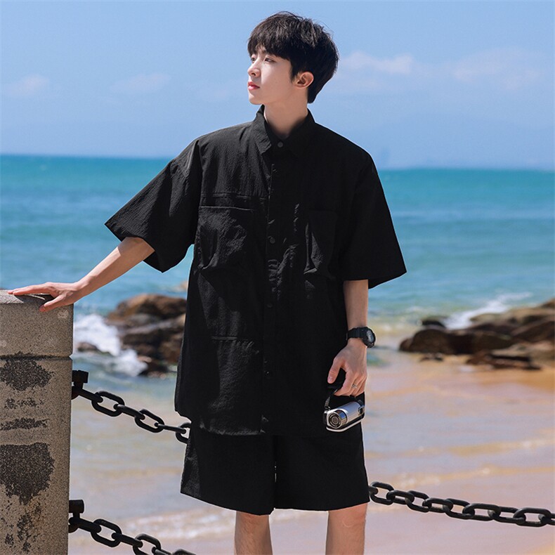 短袖衬衫男新款夏季薄款透气搭配一套短裤宽松翻领衬衣TZ071-P88,男装牛仔裤,星座308B-2
