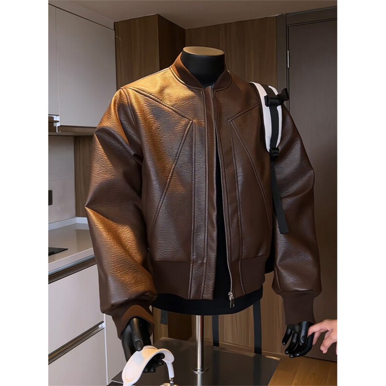 1506-1/J26031/P67美式解构pu皮衣外套男款cleanfit棒球服短款，男装皮衣，星座1506-1