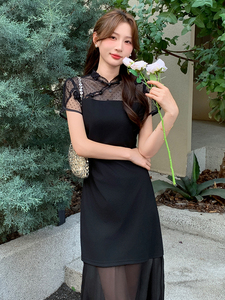 蕾丝拼接网纱连衣裙女夏季新款气质女人味中长款裙子中国2025图片