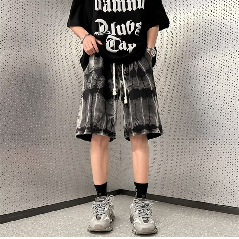 高街复古做旧蓝五分裤男女夏季设计感小众宽松牛仔短裤DA6675-P36,男装牛仔裤,星座208-5