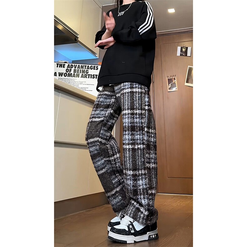加厚格纹圈圈尼格子长裤潮流出街柔软舒适撞色休闲裤K691P45控78,男装休闲裤,电商A102B
