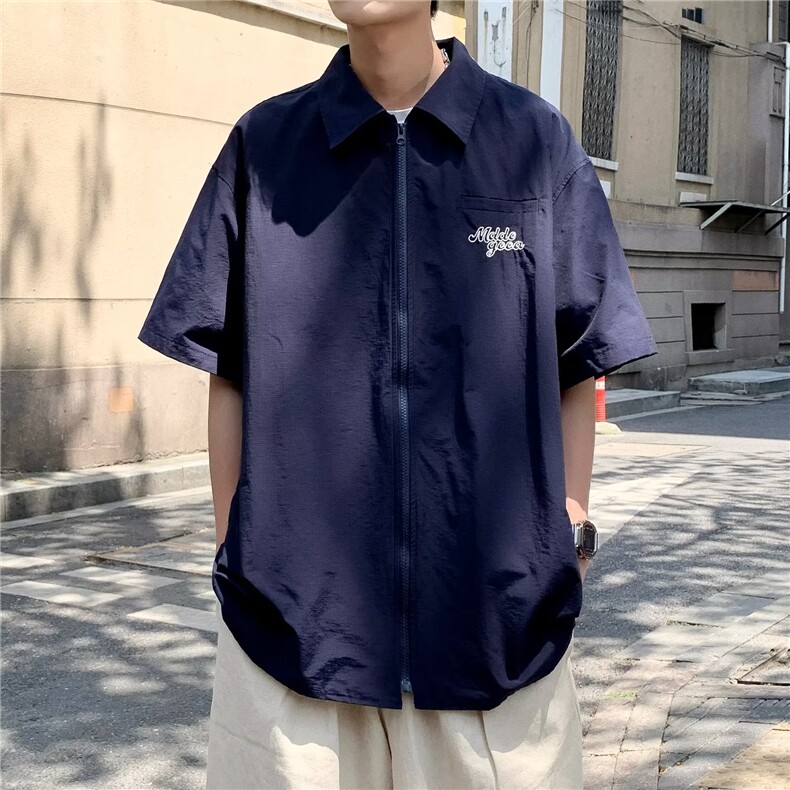 衬衫男韩版潮短袖字母刺绣高街2023夏季新款ins宽松外套CY295-P32,男装衬衫,星座412-3