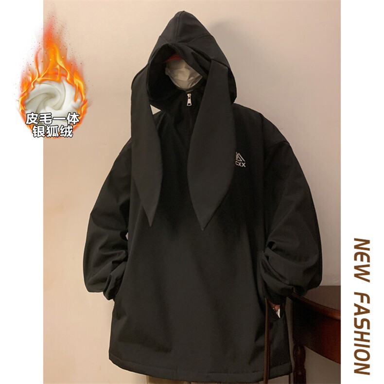 冬新款时尚兔耳朵防水滑雪服男ins潮银狐绒大码保暖外套M38-P125图片