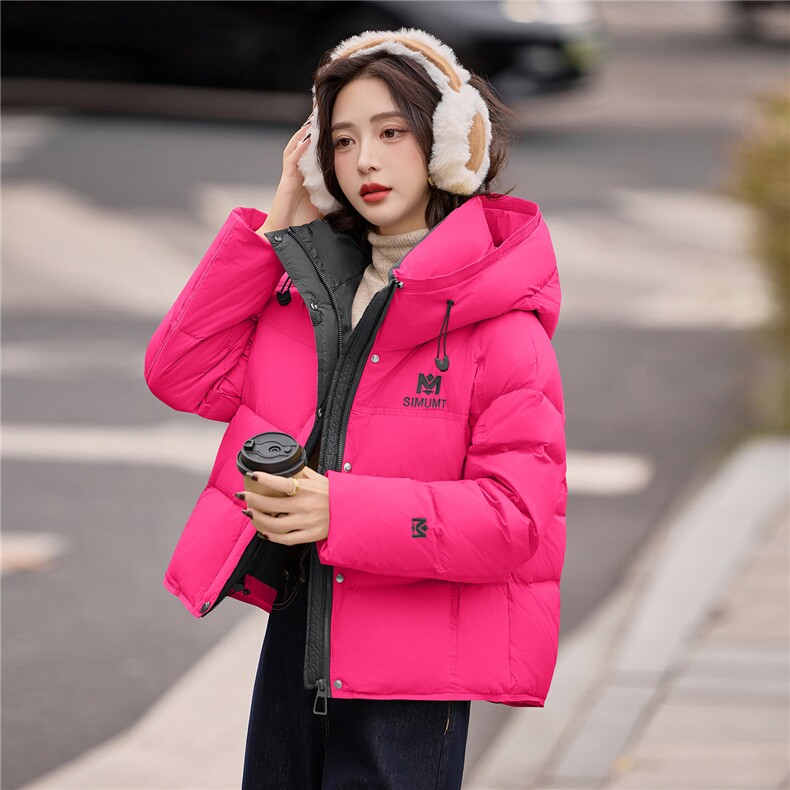 冬季新款M绣花时尚撞色休闲简约羽绒服女,女装羽绒服,微微衣阁
