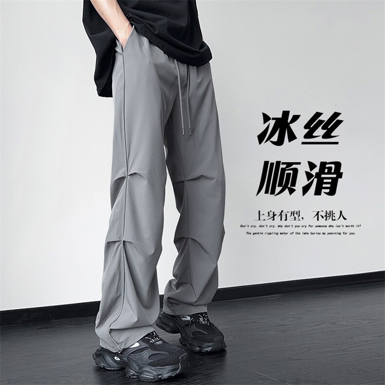 特批P35无差价夏冰丝垂感伞兵裤男侧边反光条大码休闲拖地裤K1344图片