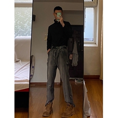 自家图，配马丁靴的裤子男款秋冬侧拉链cleanfit牛仔裤-KZA50-P60，男装牛仔裤，星座1007（原301D）