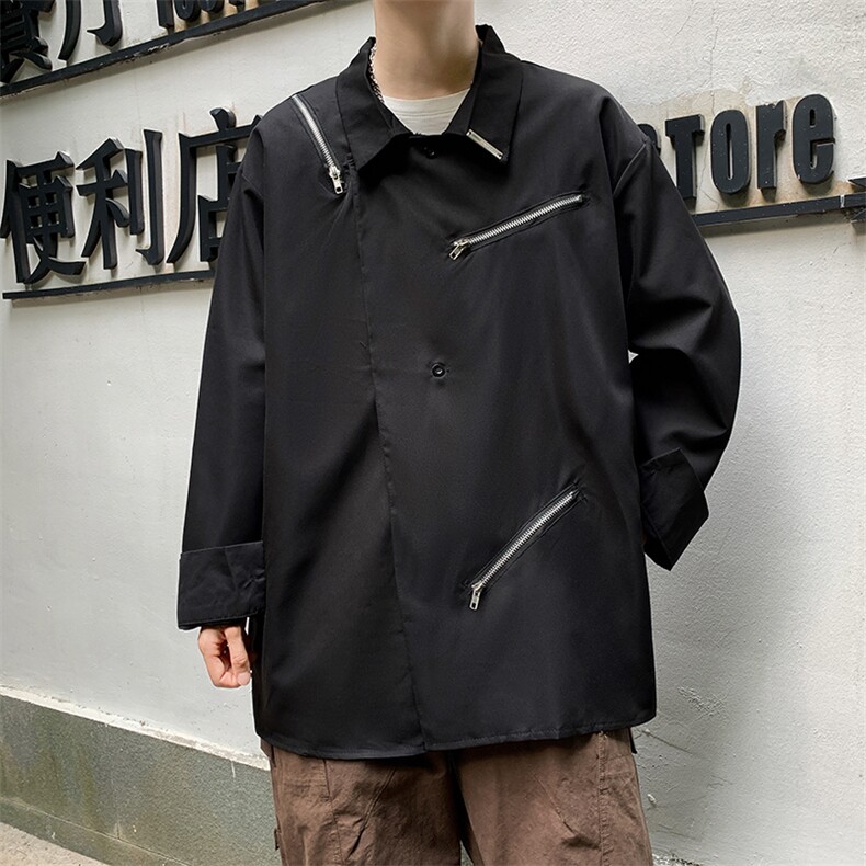 设计感小众衬衫2023男女青春流行休闲解构拉链长袖衬衣C8203-p50图片