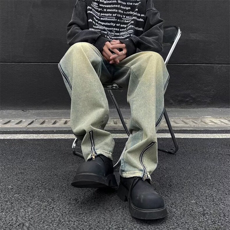 高街牛仔裤男韩版潮裤脚拉链开衩直筒2024春季ins长裤RK1426-P46,男装牛仔裤,星座412-2