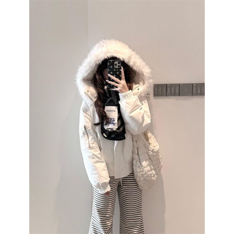 1506A/G78770/P94法式通勤学院风白色连帽毛毛棉服,男装棉衣,星座1506A