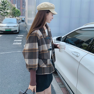 美拉德格子拼接毛呢外套女冬季加厚高级感穿搭减龄小个子呢大衣图片