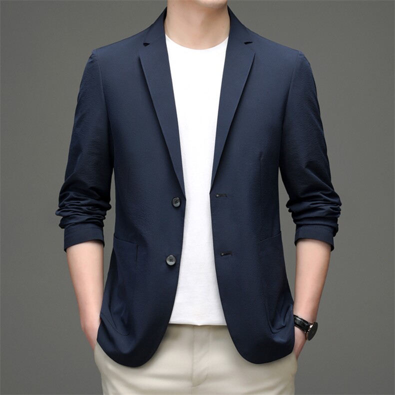 2023秋季新款男装中年男士商务休闲西服长袖上衣男薄款翻领上衣图片
