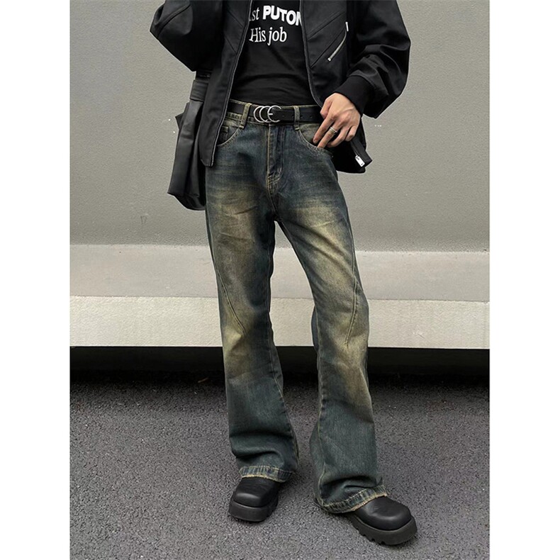 美式ins高街hiphop微喇重工艺水洗复古蓝牛仔裤货号K2322-1P60图片