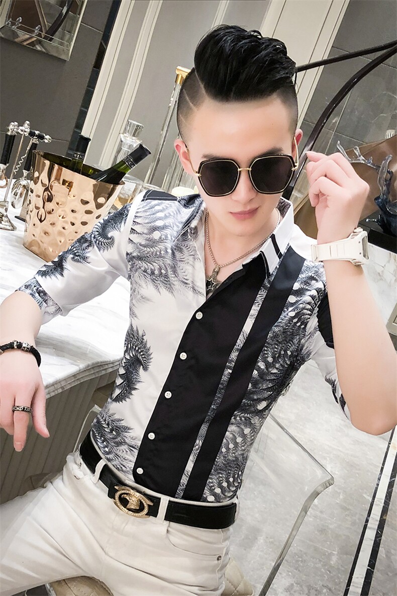 20春夏新款社会男潮流衬衫个性修身中袖夜店男衬衣A068-D830-P55,男装衬衫,星座419（原A233）