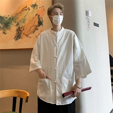 夏季棉麻短袖衬衫男新中式风唐装衬衫盘口上衣C4519-P40，男装衬衫，星座1109-3