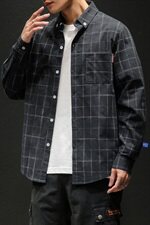 2021春秋季新款日系马切达休闲大码宽松男扣领格子衬衫C510-P40，男装衬衫，电商A001