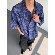 牛仔衬衫男生五分袖中袖牛仔衣KD582-P65，男装衬衫，电商D312-1